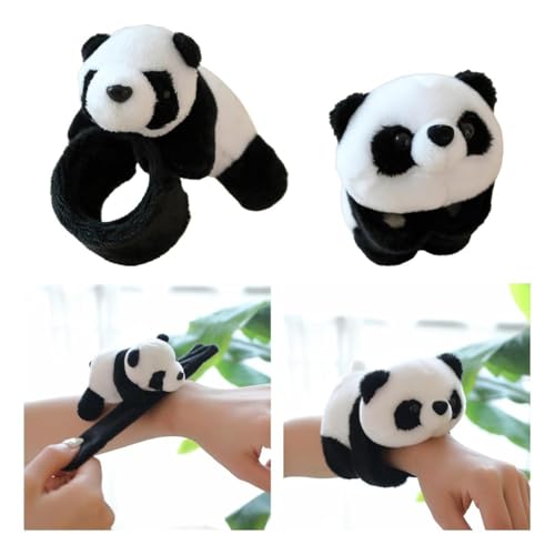 Image of Cute Panda Slap Bracelet Plush Toy - Soft Stuffed Animal Wristband for Kids & Adults, Adjustable Snap Wrist Plush, Fun Gift, Curtain Holder, Stress Relief Toy