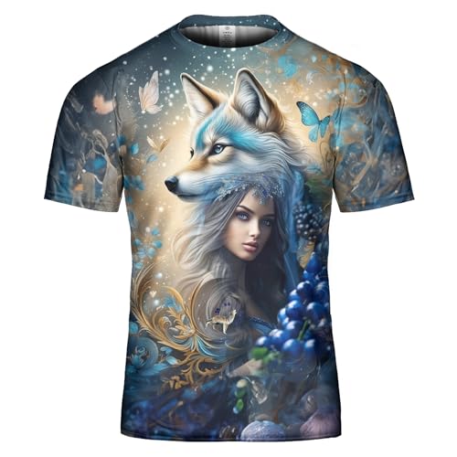 Wolf Shirts for Men Women Graphic T-Shirt with 3D Design Novelty T-Shirt Howling Wolves T Shirt Three Wolf Moon Shirt