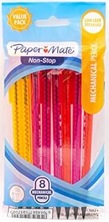 Paper Mate Non-Stop Mechanical Pencil 0.7mm With Eraser - HB #2 - Original Clear Neon Barrels - Pack of 8