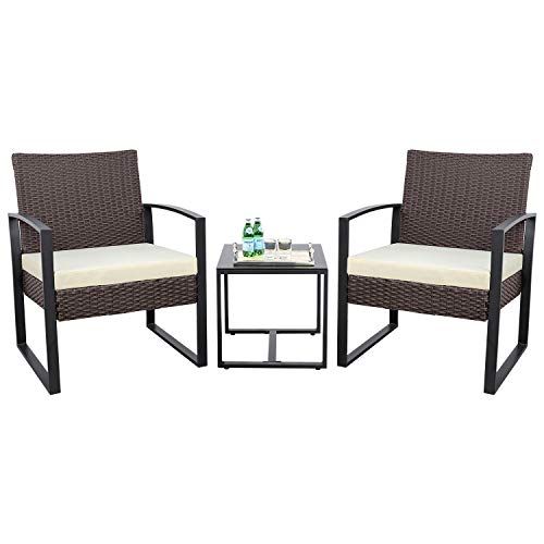 KaiMeng 3 Pieces Patio Sets Outdoor Patio Furniture Sets Modern Bistro Set Rattan