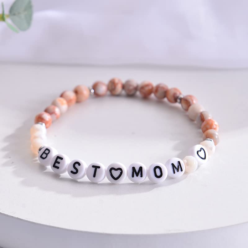 Image of Dainty Natural Stone Letter Beads Charm Bracelet Healing Bracelet Mother's Day Love Gifts to Grandma /Mom /Sister /Niece-Granddaughter