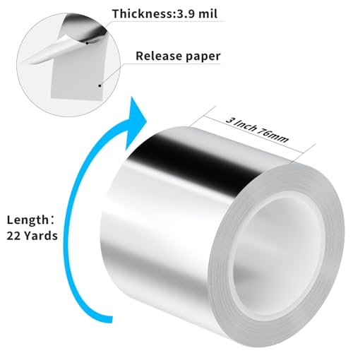 Image of Aluminum Foil Tape Heavy Duty 3 Inch x 22 Yards(3.9 mil), High Temp Waterproof HVAC Tape, Silver Insulation Adhesive for Ductwork, Sealing, Dryer Vent, Furnace, AC, Pipe Repair