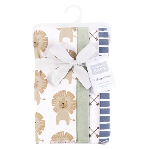 Image of Hudson Baby Unisex Baby Cotton Flannel Burp Cloths 4-Pack, Modern Lion, One Size