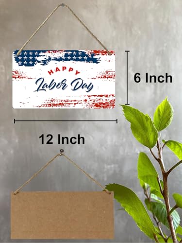Happy Labor Day Wooden Hanging Sign American Flag Wooden Plaque Sign for Men Women Home Office Wall Art Window Decor 12x6 Inch - Image 6