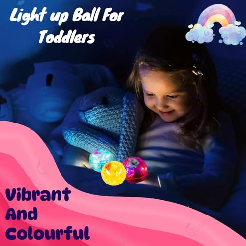 Image of GRAPHENE 2 Pcs Glitter Bouncing Ball for Kids Toddlers LED Flashing Luminous Ball Transparent Water Filled Colorful Light Rubber Balls GlitterToy Anti Stress 2.5 Inch Best Return Gift