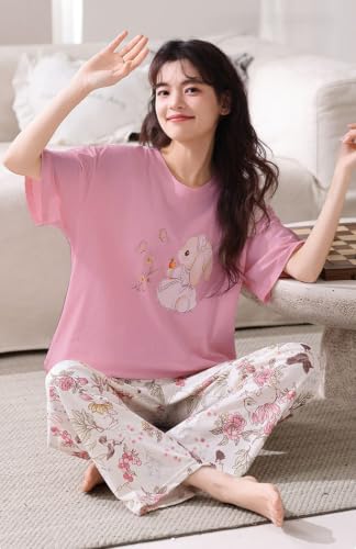 Image of GLASGO Women's Cotton Pajama Set with Top & Pants|| Korean Night Suit|| Lightweight Printed Set || Soft & Comfy Sleepwear for Girls & Women || LNS-3-$