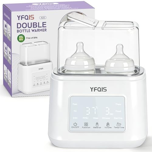 YFQIS Calienta Biberones Doble, 10 en 1 Esterilizador Biberones, Calienta/Descongela Leche Materna y Purés, Control Preciso de Temperatura, con Pantalla LCD, Temporizador, Apagado Automático,Sin BPA