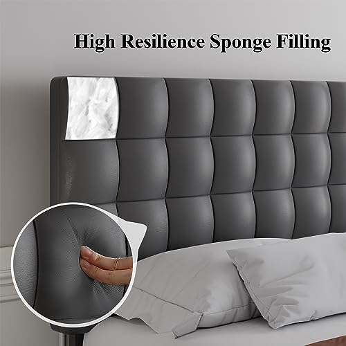 Ipormis Queen Platform Bed Frame, Faux Leather Upholstered Bed Frame With Square Tufted Headboard, Wood Slats Support, No Box Spring Needed, Easy Assembly, Grey #TOP4