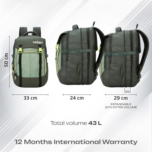 Image of Safari 43L Expandable Laptop Bag with Armor Base, Raincover, 3 Compartments, Compression Straps, Large Size Travel Bag, Ideal For 3-4 Days Staycations, Hiking, Office Bag