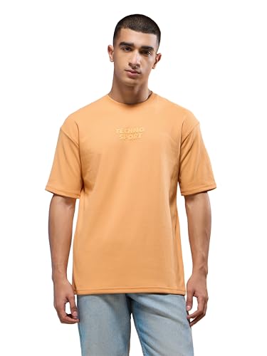 Image of TECHNOSPORT Men Printed Oversized Round Neck T-Shirt with COTFLEX, Dry Fit Sports Tee, Oversized Activewear T-Shirt for Gym, Running, Sports & Casual Wear