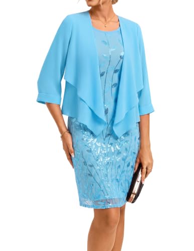 GRACE KARIN Women's 2pc Beaded Embroidered Dress&Jacket, Mother of Bride
