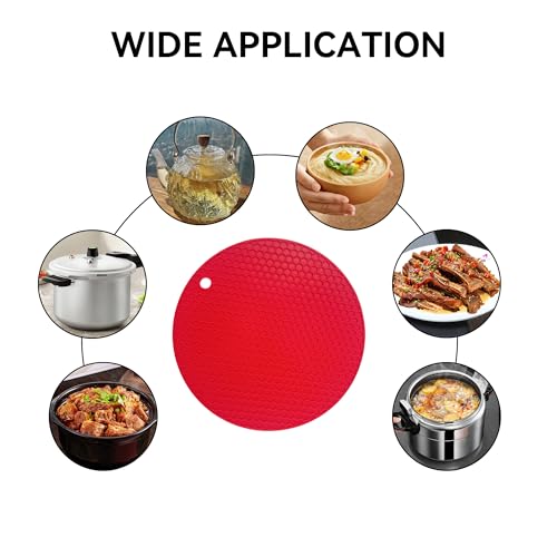 Image of Silicone Trivet Mats,Heat Resistant Pot Holders, Multipurpose Non-Slip Hot Pads for Kitchen Potholders, Hot Dishers, Jar Opener, Spoon Holder, Food Grade Silicone(red Size Round 7''x7'')