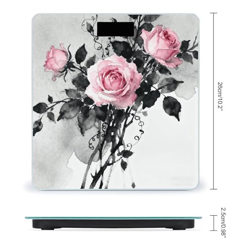 Báscula Digital de Baño Floral Negra y Rosa Precisa y Estable miniatura 2