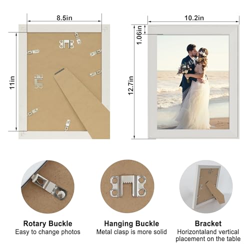 Image of iRahmen 8.5x11 Vintage Picture Frame - High Definition Real Glass Wooden Photo Frames for Tabletop Display and Wall Mounting (Cream, Set of 4)