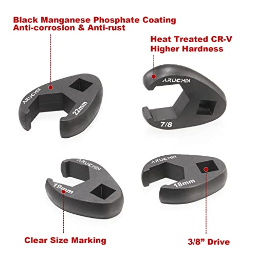 Arucmin 3/8" Drive Crowfoot Flare Nut Wrench Set,18-Piece Chrome Vanadium Steel Crowfoot Wrench Set Sae & Metric 3/8"-7/8" And 10-22Mm With Organizer Box #TOP1