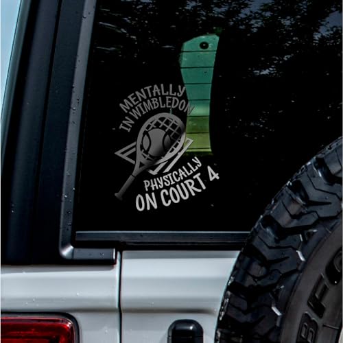2 Pcs - No Background - Waterproof Car Sticker Decal of Mentally in Wimbledon Physically On Court 4 Tennis Themed Motivational Sports Design for Enthusiasts (Metallic Silver, 5.6'' x 6.8'') |k81913SI