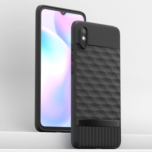 Image of Pikkme Back Cover for Redmi 9A / 9i / 9A Sport Camera Protection 3D Hexa Cube Design Silicone Protective Bumper Case (Black)