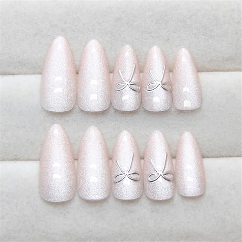 Cat's Eye Press On Nails Ongles à coller, en amande, d'hiver, faux ongles, manucure française, accessoires pour femmes – vue 3