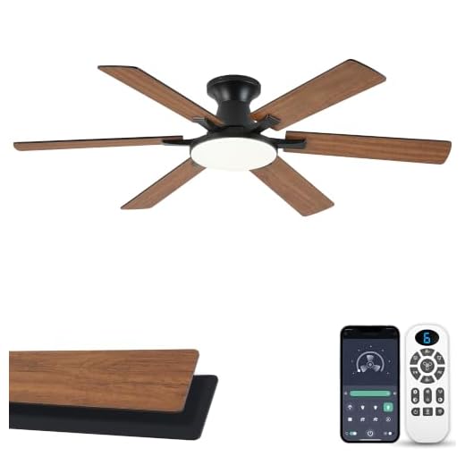 iacaf Ceiling Fans with Lights,54 Inch Low Profile Ceiling Fan with Light and Remote Control,6 Speeds/6 Blade,Flush Mount,LED Dimmable DC Reversible Modern, Brown Ceiling Fan for Bedroom/Living Room
