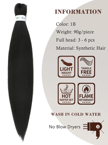 Pre Stretched Braiding Hair Long Braid 26 Inch,#1B Color 3 Packs Braiding Hair Extensions Professional Itch Free Hot Water Setting Perm Yaki Texture Prestretched Braiding Hair(1B,3pack) - Image 3