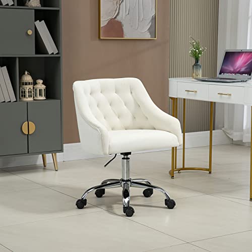 Sumeina Modern Velvet Office Desk Chairs With Chrome Frame Base, Tufted Design Task Chairs For Girls, Luxury Accent Chair For Living Room, Elegant Vanity Chair In Beige #TOP1