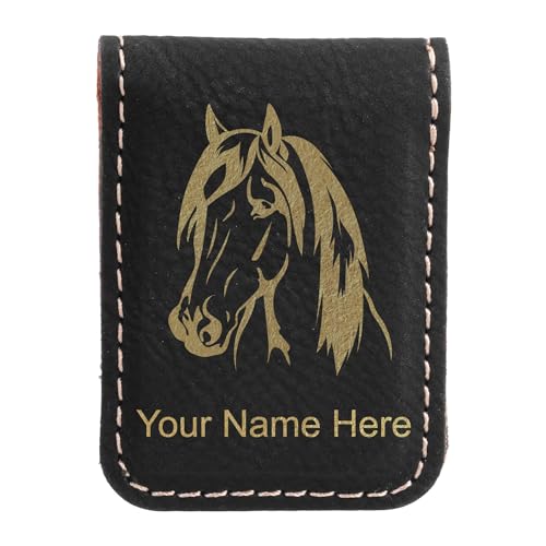 LaserGram Slim Magnetic Money Clip, Horse Head 1, Personalized Engraving Included (Black with Gold)