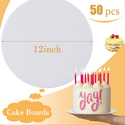Sudaya Cake Boards 50 Pcs, Cake Boards 12 Inch Round, Cardboard Cake Rounds, Disposable Cake Plates, Food Grade Cake Base Cake Tray Cake Circles, 12 Inch Cake Board White Cardboard Circles Round Base #TOP2