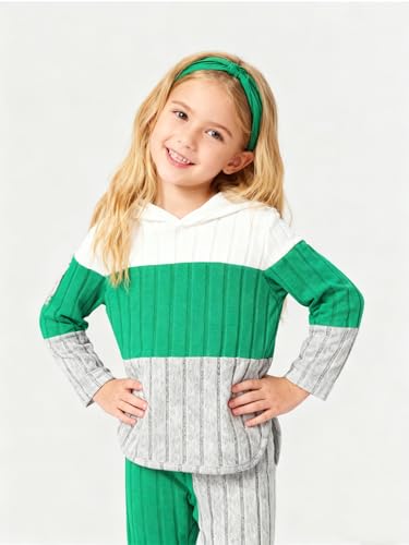Image of Toddler Kid Girls Clothes Ribbed Color Block Long Sleeve Hoodie Sweatsuit Set Fall Outfits