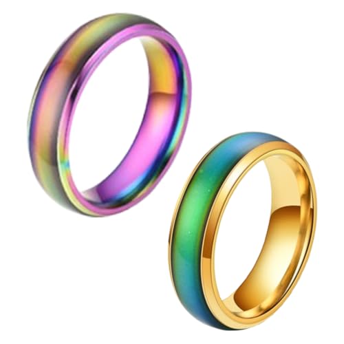 JchEnye Pack de 2 Anillos de Estado de Ánimo para Mujer y Hombre - de Acero Inoxidable Que Cambian de Temperatura - Antiestrés