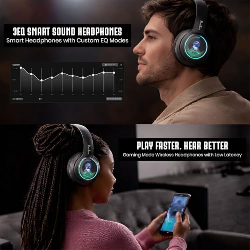 Image of PunnkFunnk Astro Junior Wireless Bluetooth Headphones with BT 5.3, Noise Cancelling, Hi-Res Audio, 40mm Drivers, Deep Bass, Memory Foam Ear Cushions, Over-Ear Headset for Kids, Teens & Adults (Black)