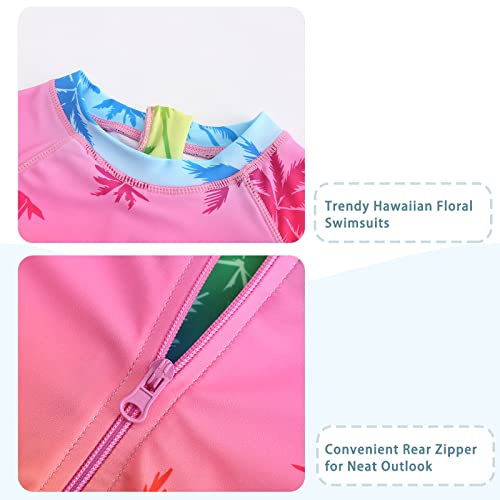 Image of Girls One Piece Swimsuits Long Sleeve Rash Guard for Kids Girls Hawaiian Swim Shirts UPF 50+ Sun Protection