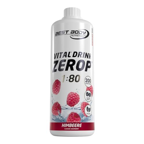 Best Body Nutrition ZEROP Vital Zuckerfreies Getränkekonzentrat Sirup Himbeere Ohne Aspartam 1 L ergibt 80 L Getränk Fitness Drink mit Vitaminen B1 B6 Niacin Kalorienarm Wassersprudler