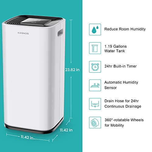 Kesnos 5000 Sq. Ft Large Dehumidifier For Home With Drain Hose And 1.19 Gallons Water Tank - Intelligent Touch Control And Low Noise, 24 Hr Timer Ideal For Basements, Bedrooms, Bathrooms, Laundry Rooms #TOP1