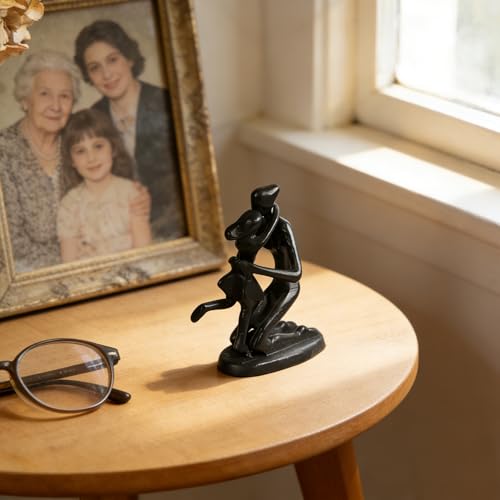 Estatua Abstracta Madre e Hija de Hierro Fundido Negra miniatura 2