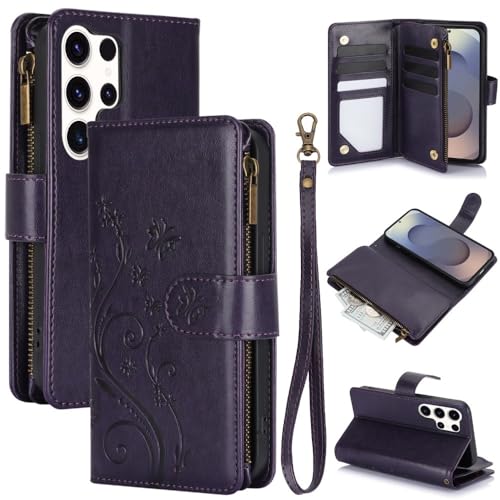 Housse cuir Samsung S23 FE 5G violet premium avec rabat portefeuille et zip