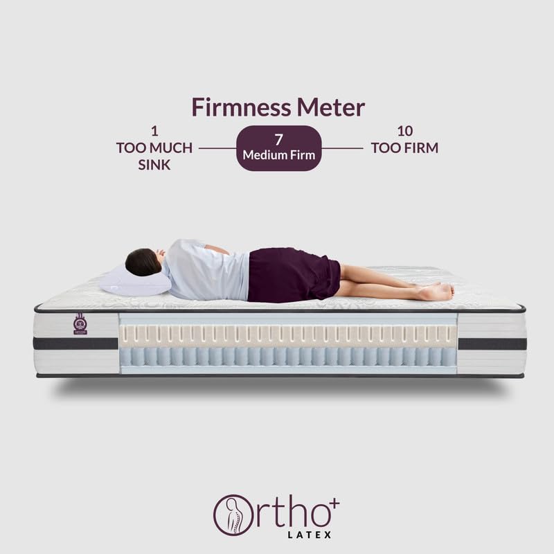 Image of AMORE Orthoplus 8 Inches 100% Natural Latex Pocket Spring Mattress |Single Size (75x30x8) | Soft |7-Zone Motion Isolation|CertiPUR-US Certified HR Foam | CertiGuard Technology