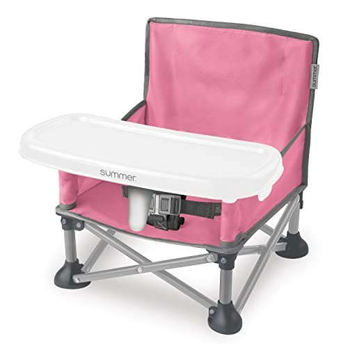 Summer Pop âN Sit Portable Booster Chair, Pink & Gray - Booster Seat for Indoor/Outdoor Use - Fast, Easy and Compact Fold
