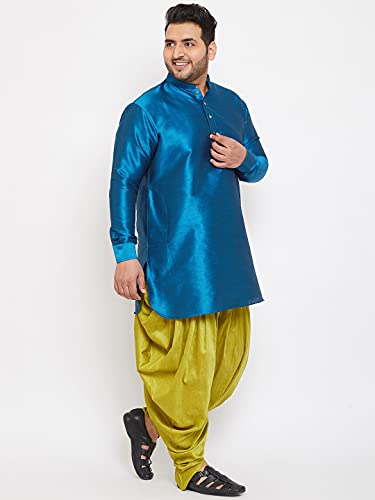 Image of VASTRAMAY Men's Silk Blend Solid Plus Kurta And Dhoti Set - Classic Ethnic Attire for Cultural Celebrations | Curved Hem Kurta With Contrast Cowl Dhoti Set