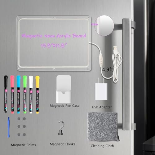 Haldyemic HALDYE Acrylic Magnetic White Board For Fridge With Colorful Light,16 Inchx12 Inch Clear Fridge Memo Dry Erase Magnetic Whiteboard Planner Set For Refrigerator,Glass,Wood Wall,Office thumb #1