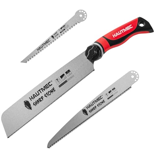 HAUTMEC Sierra de tracción japonesa 3 en 1, sierra de mano de hoja reemplazable con corte de 4 ángulos, herramienta de corte profesional para carpintería (corte fino 17TPI de 9.5 pulgadas, corte