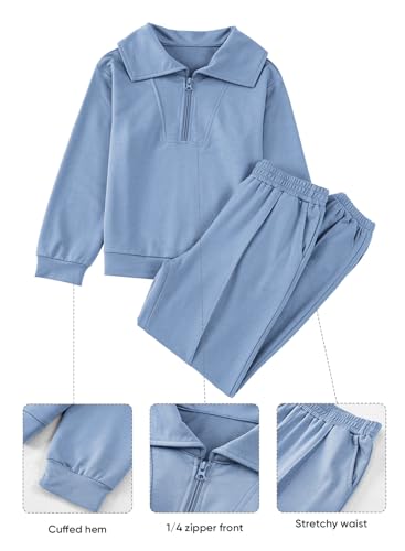 Image of blibean Girls Fall Sweatsuits Half-Zip Collared Sweatshirt & Jogger Pants Set School Tracksuit Size 6-15 Years