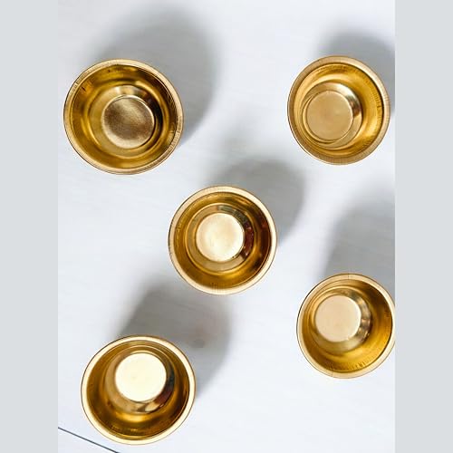Brass Bowl Set of 5 (3" Inch) – Holy Water & Bhog Bowls for Puja | Mini Brass Bowls for Seasoning, Spices, Condiments | Multipurpose Decorative Bowls for Home, Temple & Gifting