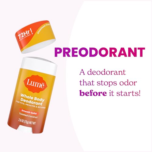 Image of Lume Whole Body Deodorant - Smooth Solid Stick - 72 Hour Odor Control - Aluminum Free, Baking Soda Free and Skin Loving - 2.6 Ounce (Pack of 3) (Toasted Coconut)