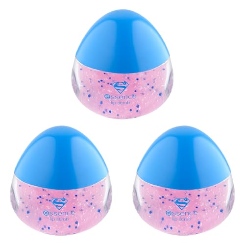 essence Superman lip scrub, Lippenpeeling, mit Vitaminen, natürlich, ohne Parabene, ohne Mikroplastikpartikel, Nanopartikel frei, glutenfrei, 3er Pack (3x11g)