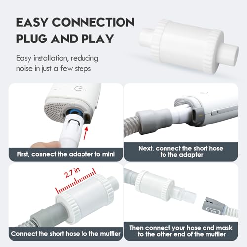 Image of CPAP Muffler for AirMini - Compatible with Transcend Travel and ResMed AirMini CPAP Machines. Includes CPAP Hose Adapter and Noise-Absorbing Sponge to Effectively Reduce White Noise for Quieter Sleep