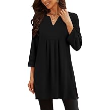 Poetsky Womens Tunic Tops V-Neck 3/4 Length Sleeve Loose Fit Tunics Dressy Casual Side Split Flare Top for Leggings