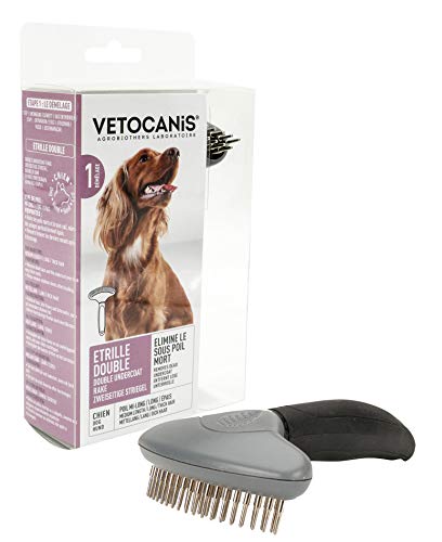 Vetocanis - Brosse Etrille Double Pour le Toilettage du Chien - Accessoire Avec 18 Dents - Hygiène et Santé - Facile à Nettoyer et Entretenir - Pour Poils...