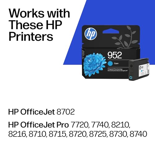 Image of HP 952 Cyan Ink Cartridge | Works with OfficeJet 8702, Pro 7720, 7740, 8210, 8710, 8720, 8730, 8740 Series | L0S49AN