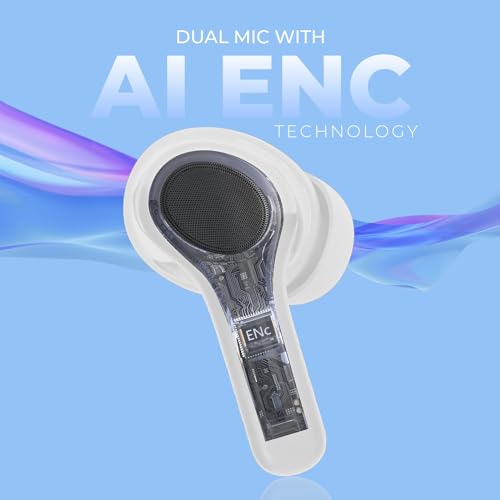 Image of beatXP Pulse XPods Bluetooth True Wireless Ear Buds with 40H Playtime, Dual Mic AI ENC, Low Latency for Gaming Mode, Type C Earphone with 10mm Drivers, IPX5, BT 5.3, Touch Control (White)