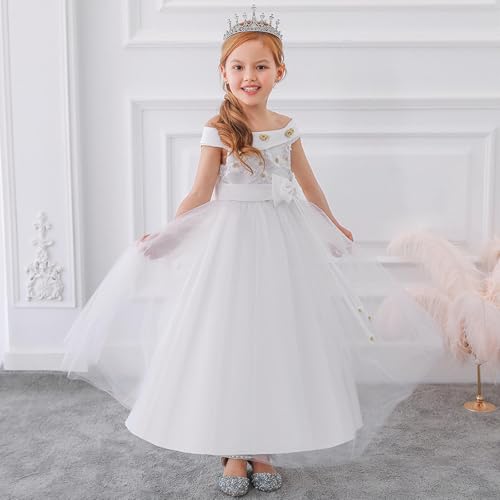 Flower Girls Cute Bow Puffy Tulle Maxi Dress Elegant A Line Wedding Pageant Dress Princess Party Ball Gown for 7-14 Years3